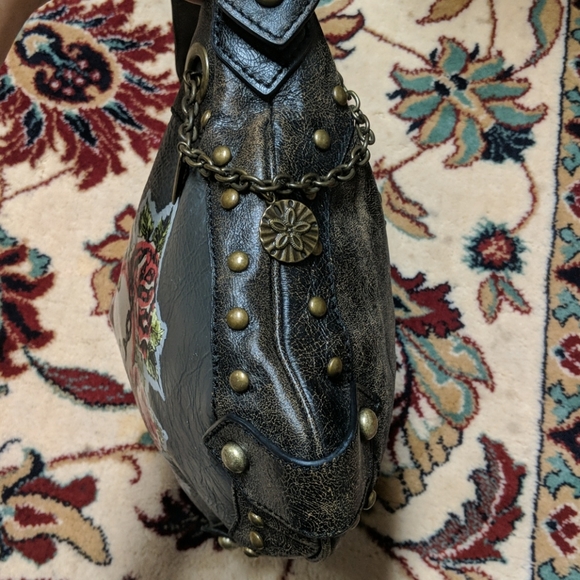 Isabella Fiore Chained Me Hearty Tattoo Distressed Leather Handbag - Picture 7 of 16
